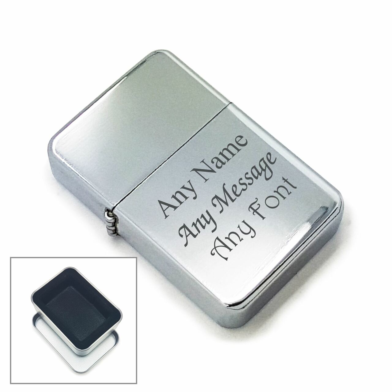 Personalised Engraved Lighter, Metal Tin Gift Box, Personalise with Any Message Image 2