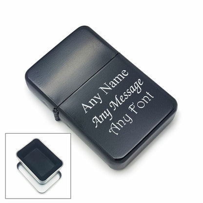 Engraved Black Lighter, Metal Tin Gift Box Image 2