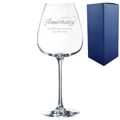 Engraved Happy Anniversary Wine Glass, Any Message, 12oz Cepages, Script Design Image 2