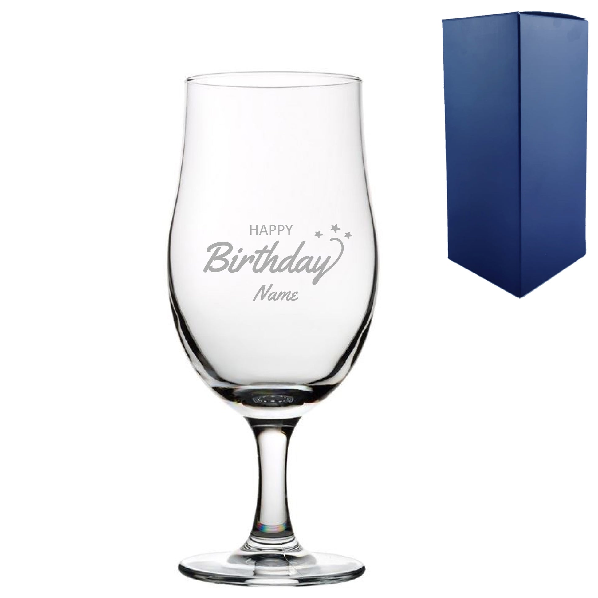 Engraved Happy Birthday Draft Stemmed Beer Glass, Gift Boxed Image 2