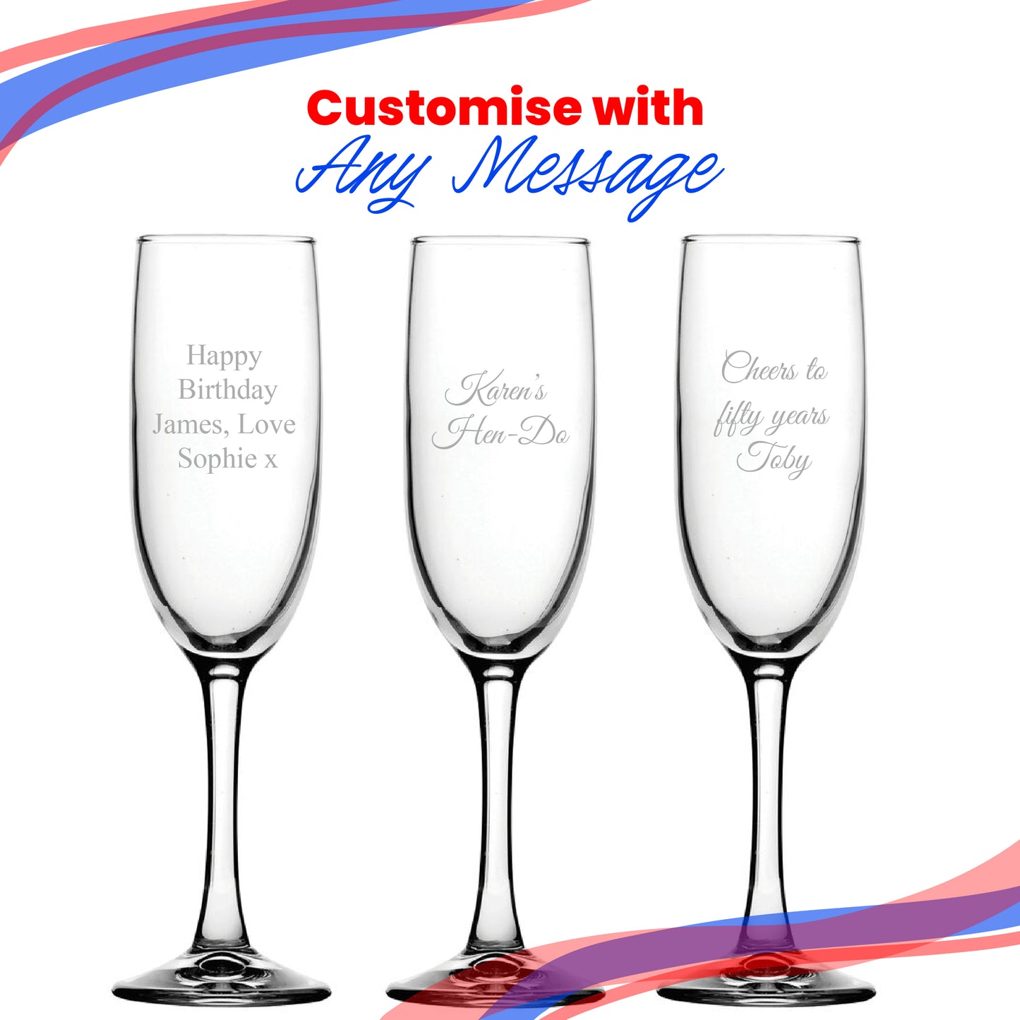 Engraved Imperial Plus Champagne Flute, 5.25oz/155ml Glass, Any Message Image 3