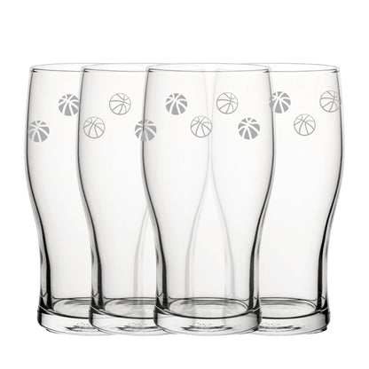 Engraved Basketball Pattern Pint Glass Set of 4, 20oz Tulip Glasses Image 2