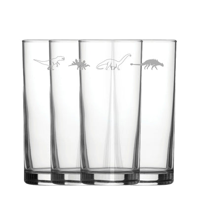 Engraved Dinosaur Pattern Hiball Set of 4 12oz Glasses Image 1