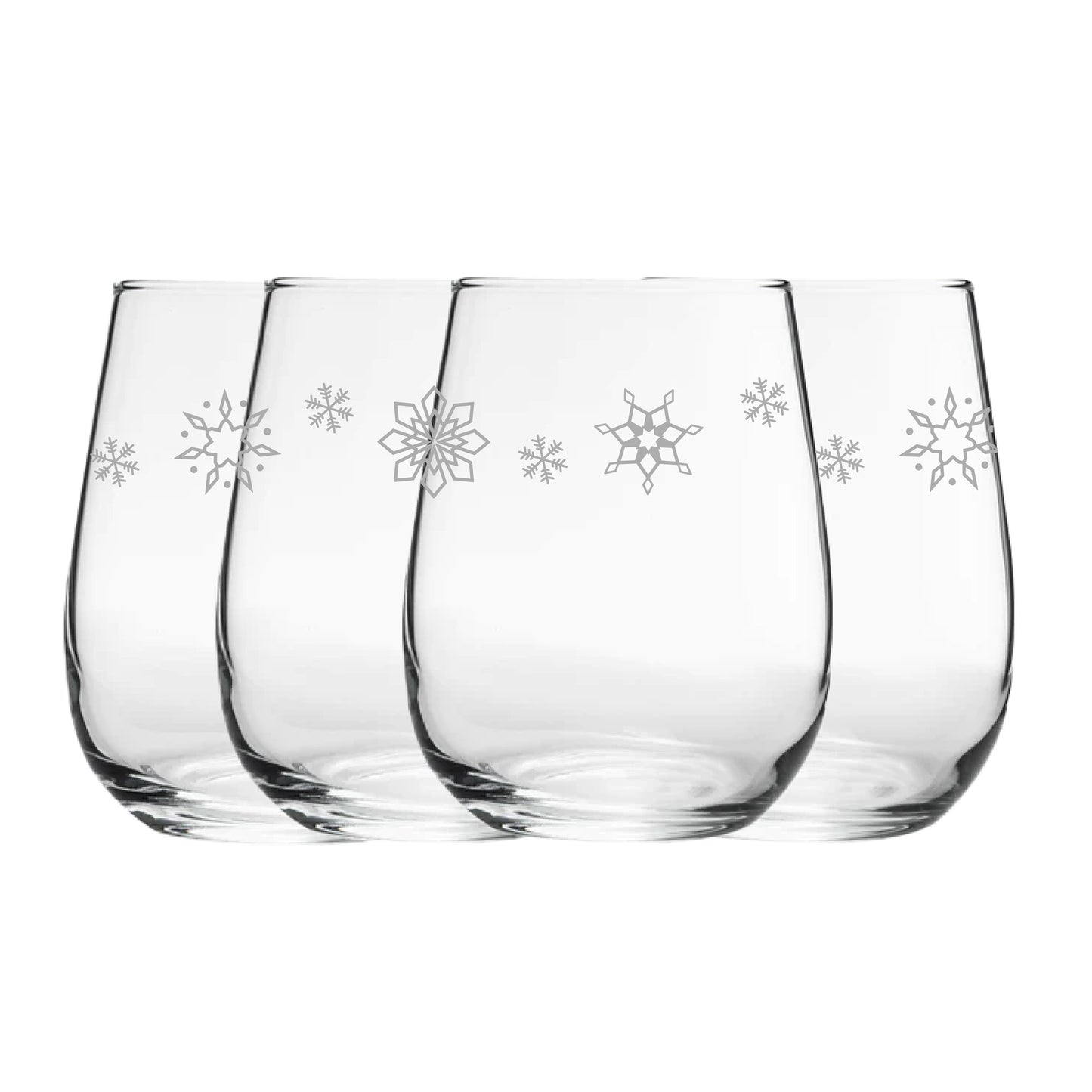 Engraved Snowflake Pattern Stemless wine, Gaia Set of 4, 12oz Image 2