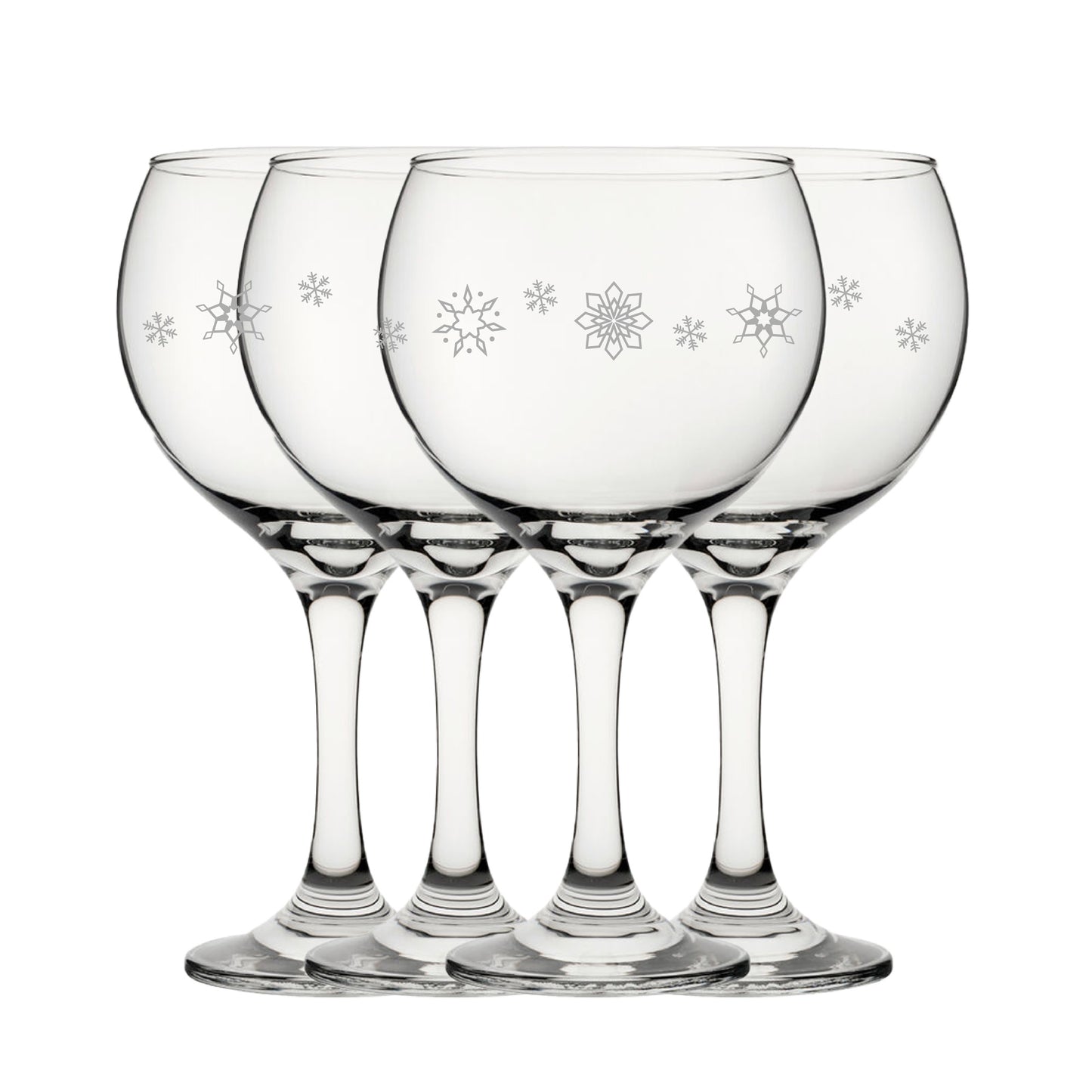 Engraved Snowflake Pattern Gin Balloon Set of 4 22.5oz Glasses Image 1