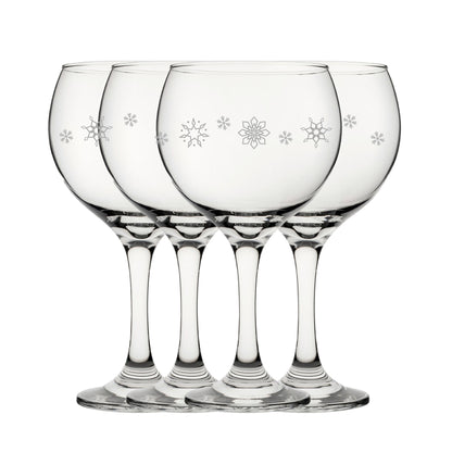 Engraved Snowflake Pattern Gin Balloon Set of 4 22.5oz Glasses Image 2