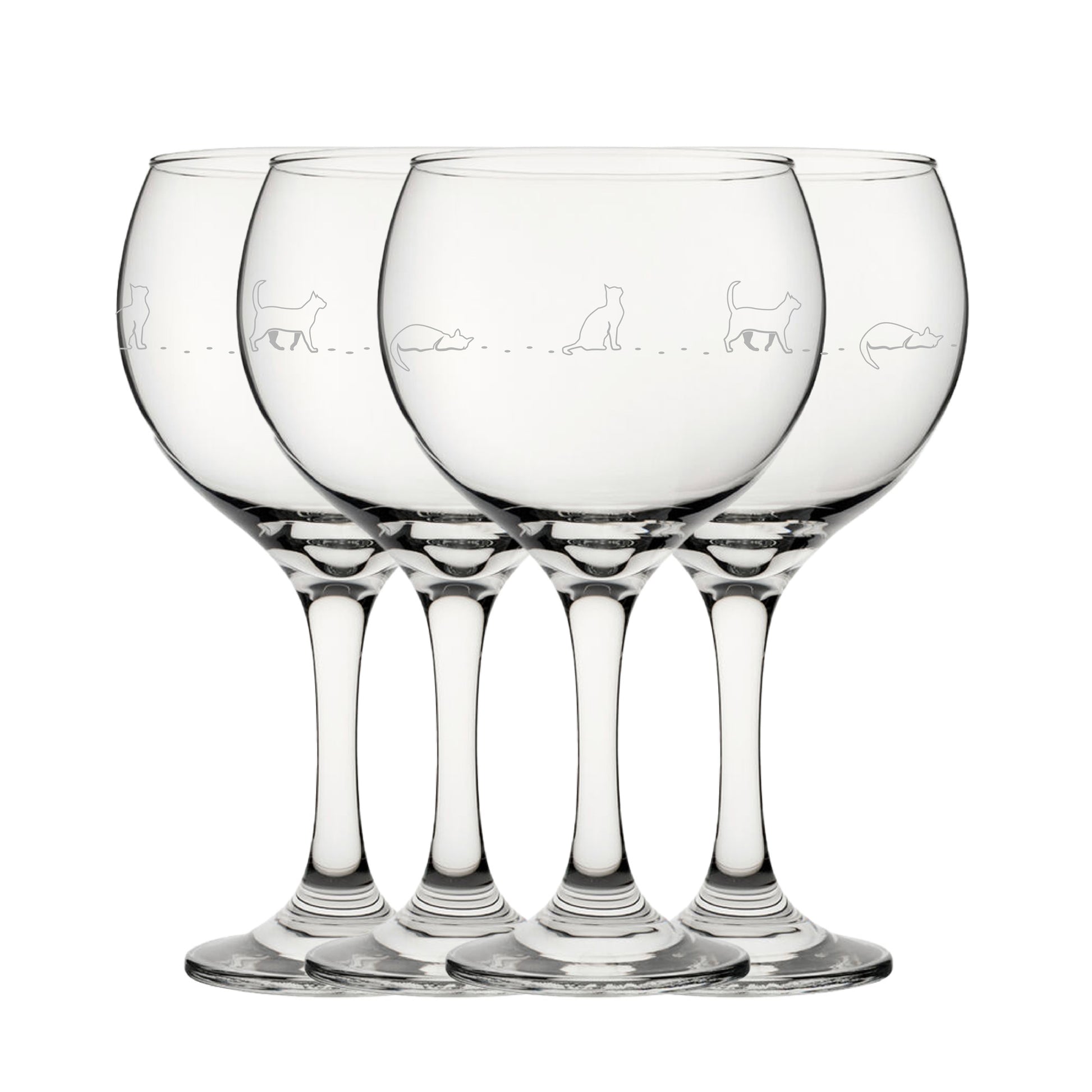 Engraved Cat Pattern Gin Balloon Set of 4 22.5oz Glasses. Image 1