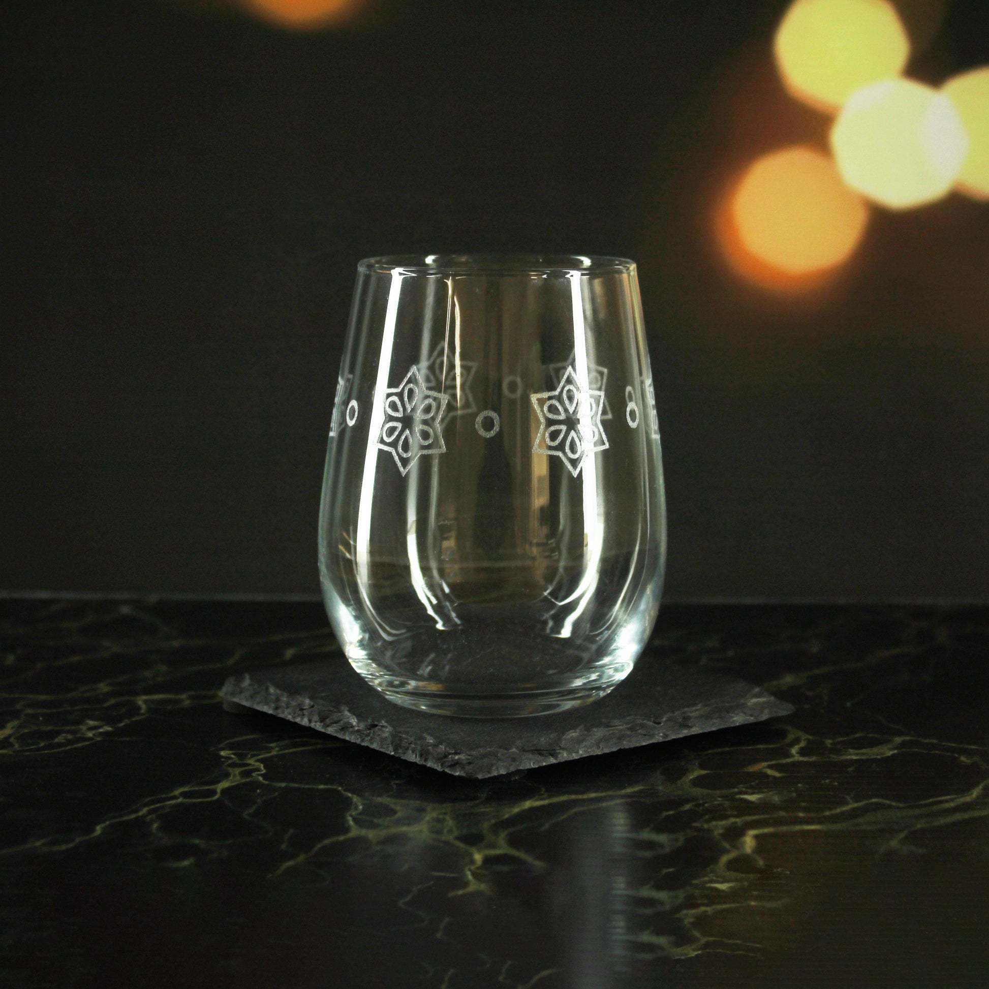 Engraved Stars Pattern Set of 4 Gaia Stemless Wine 12oz Glasses Image 3