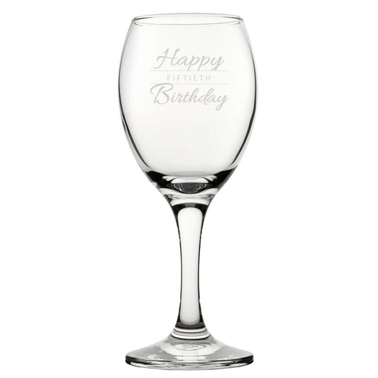 Happy 50th Birthday Modern Design - Engraved Novelty Wine Glass Image 1