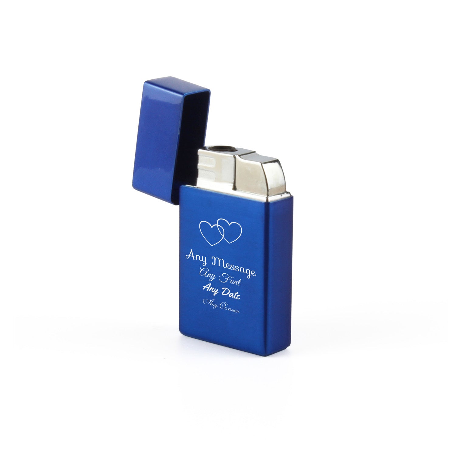 Engraved Jet Gas Lighter Blue Overlapping Hearts Gift Boxed Image 3