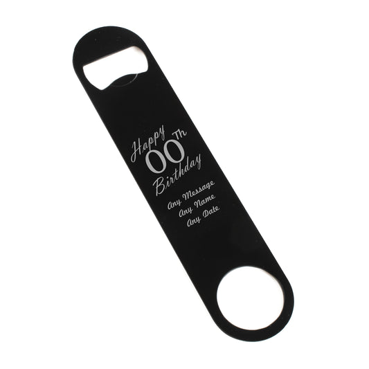 Engraved Large Black Steel Bar Blade Bottle Opener Happy Custom Number Birthday Image 1