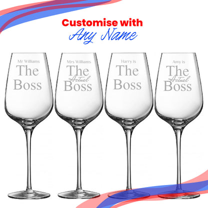 Engraved The Boss and The Real Boss Wine Sublym Glasses Set Image 5