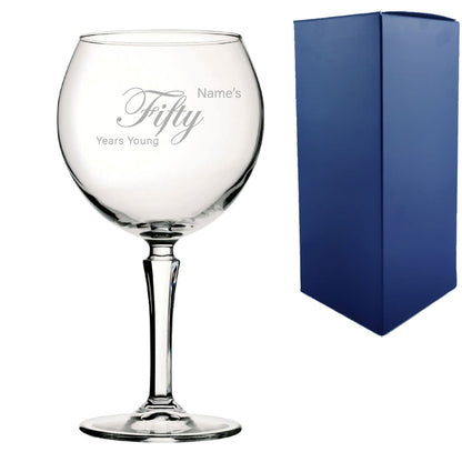 Engraved 50th Birthday Hudson Gin Glass, Years Young Curly Font Image 1