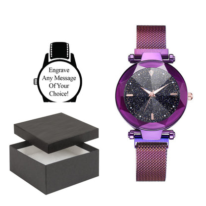 Personalised Engraved Watch Diamond Infused Black Watch Face with a Purple Body Image 1