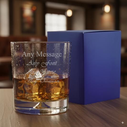 personalised  whisky filled tumbler with blue gift box