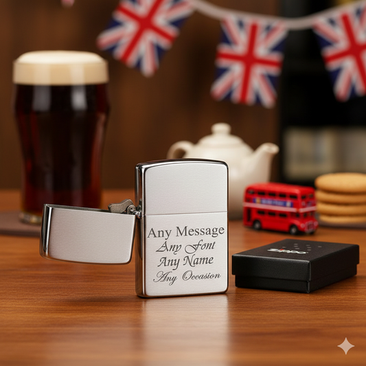 Engraved Brushed Chrome Union Jack Zippo, Official Zippo lighter