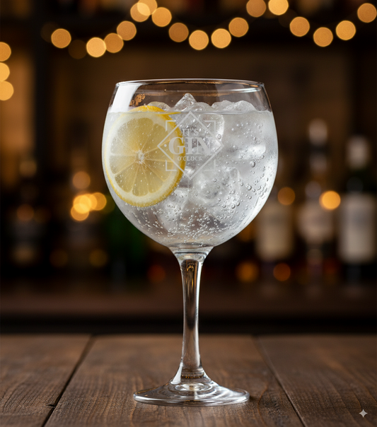 It's Gin O'Clock - Engraved Novelty Gin Balloon Cocktail Glass with drink in glass