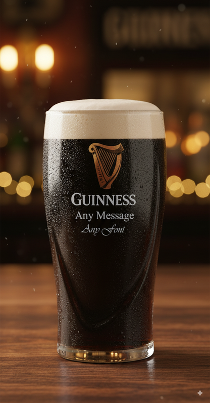 Glass of Guinness beer with a blurred bar background WITH PERSONALISED ENGRAVED MESSAGE