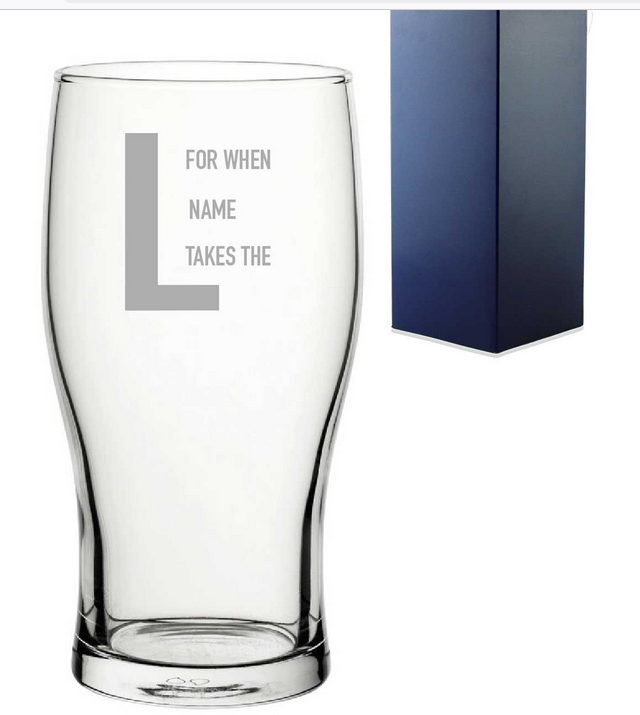 gaming beer Clear glass with engraved text on a white background