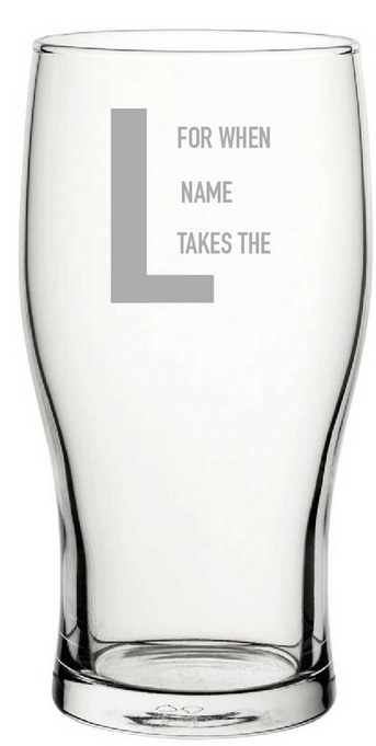 Clear glass with engraved text on a white background personalise gaming beer glass