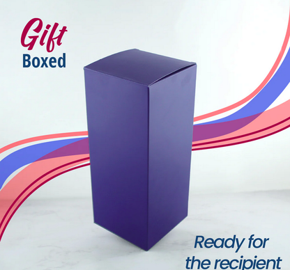 Purple gift box with colorful background and text