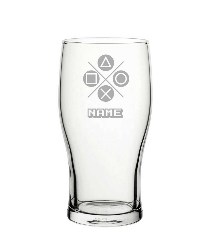 
Home > Beer Glasses
Engraved Pint Glass with Play Controller Button Design, Gift Boxed, Personalise with any name for any gamer 